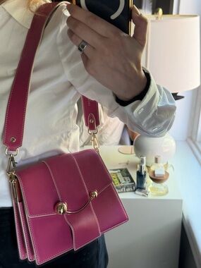 Strathberry Box Crescent Purse - Raspberry with Vanilla Edge